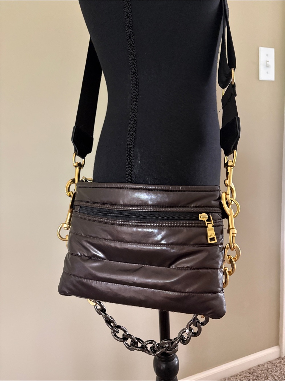 THINK ROYLN BUM BAG-Metallic Brown/Bronze Quilted Crossbody Bag 2 Straps